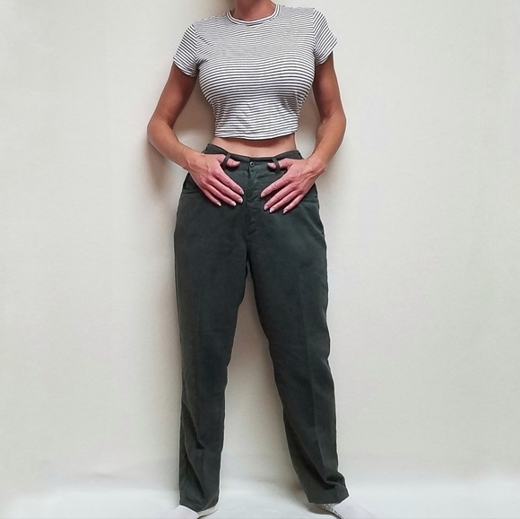 VINTAGE Cabin Creek Olive Green Ultrasuede High Rise Tapered Mom Pants - Picture 2 of 9